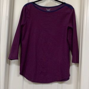3 quarter length maroon navy strip top